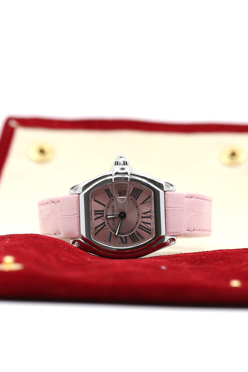 Cartier Roadster Pink Face Pink Leather Strap Watch – LB
